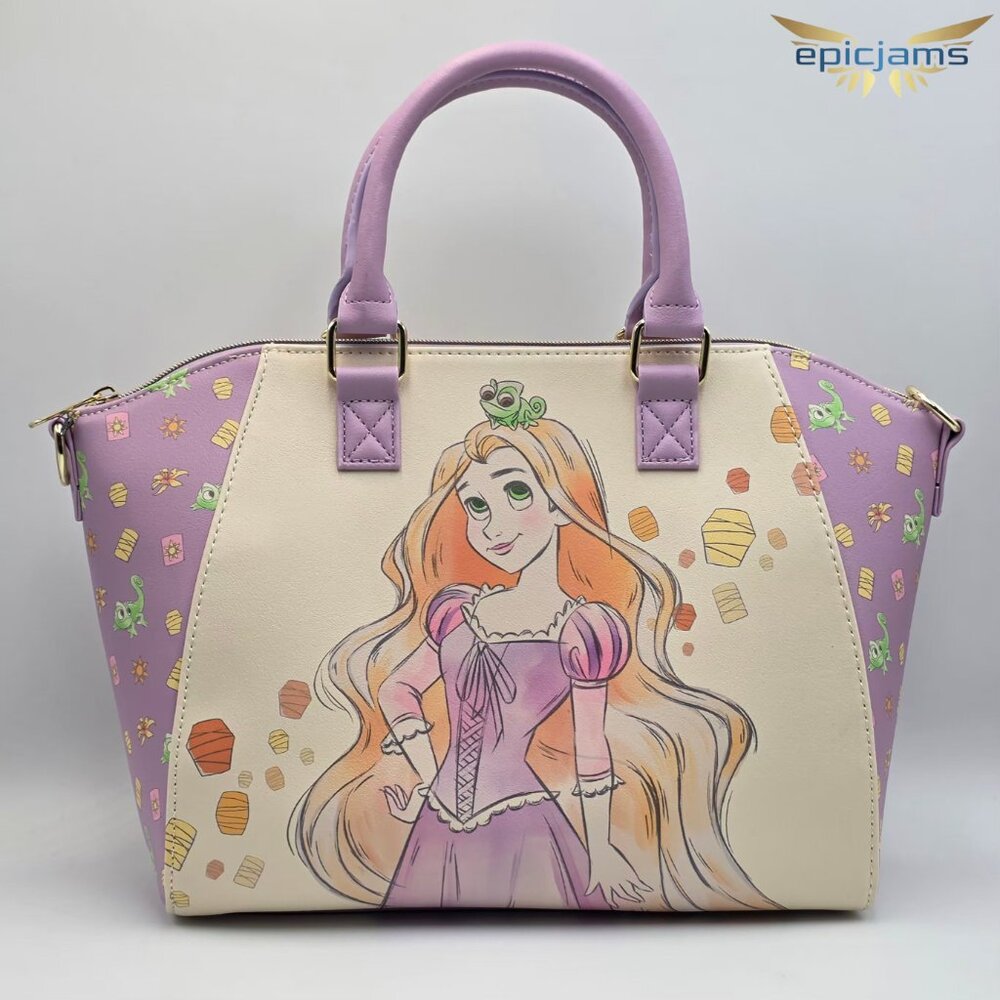 Loungefly Disney Tangled Rapunzel & Pascal Purple Satchel Crossbody Bag New